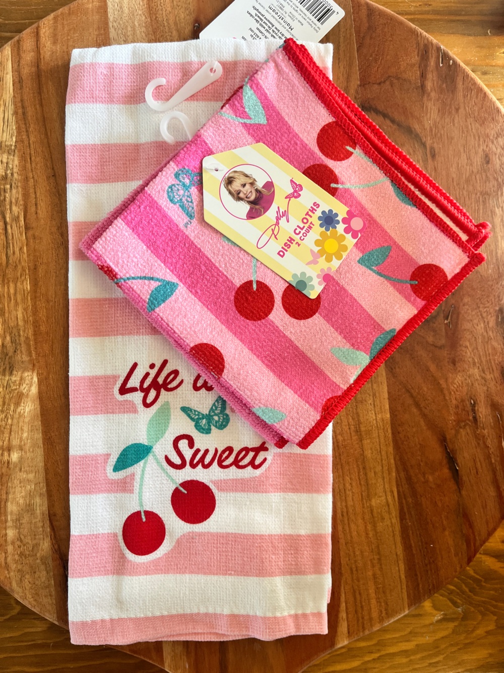 NWT Dolly Parton Kitchen Towel + 2 Dish Cloths Life is Sweet Cherries
